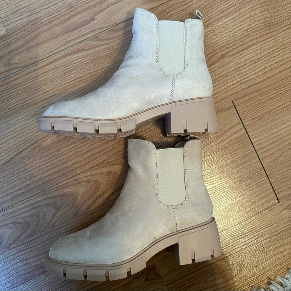 Faux suede light tan chunky booties